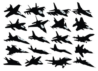 Poster - The big set silhouettes of military fighters.
