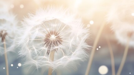 Poster - Generative AI : Abstract dandelion flower background, extreme closeup. Big dandelion on natural background. Art photography
