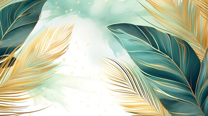 Poster - Generative AI : Abstract art background vector. Luxury minimal style wallpaper with golden line art flower and botanical leaves, Organic shapes, Watercolor. Vector background for banner, poster, Web a
