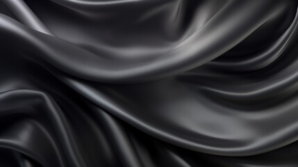 Poster - Generative AI : Black gray satin dark fabric texture luxurious shiny that is abstract silk cloth background with patterns soft waves blur beautiful.
