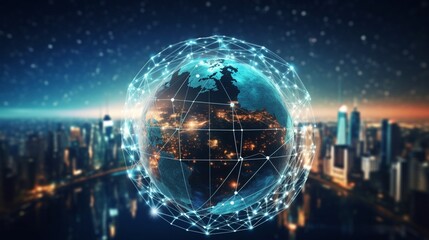 Aufkleber - Generative AI : Communication technology for internet business. Global world network and telecommunication on earth cryptocurrency and blockchain and IoT