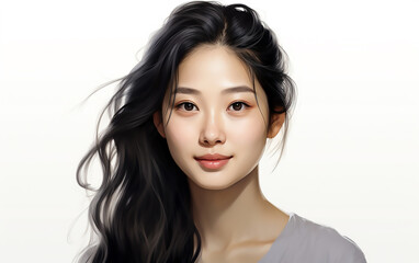 Wall Mural - Portrait of an asian young woman on white background