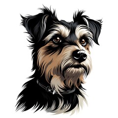 Poster - Close up of dog's face on white background.