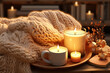 Winter Relaxation: Reading by Candlelight with a Beige Woolen Plaid