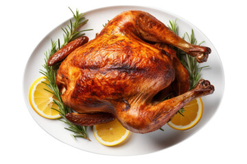 Wall Mural - Thanksgiving roasted turkey isolated on white transparent background, top view, PNG