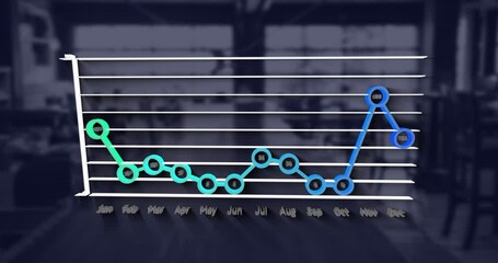 Poster - Animation of connected circles forming graph with months name over empty office