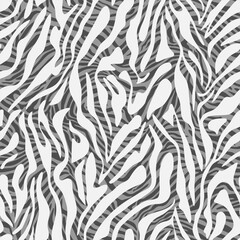  Seamless vector monochrome zebra fur overlap pattern. Stylish wild zebra print