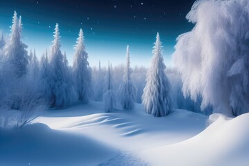 Aufkleber - Beautiful winter landscape with fir trees in a snowy forest. AI generated.