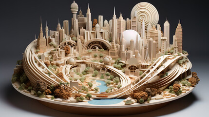 Wall Mural - cityscape  paper art  paper sculpture, generative ai