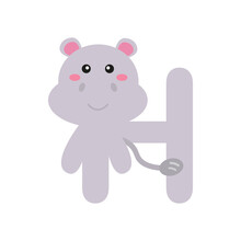 Letter H. Hippopotamus. Alphabet For Children. Vector Graphics In Flat Cartoon Style