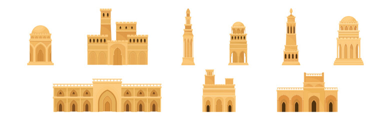 Canvas Print - Arabic Architecture and Buildings with Arch Window Geometric Ornament Vector Set