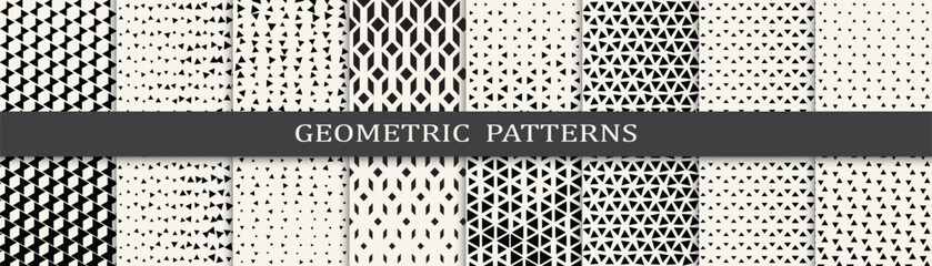 Set of geometric seamless patterns. Abstract geometric graphic design simple pattern. Seamless geometric halftone pattern.