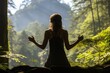 © 4kclips - Woman stretching in a tranquil forest - stock photography concepts