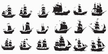 Set Of Silhouette Business Ship Vector Illustration. Transport Boat Silhouette Vector. 