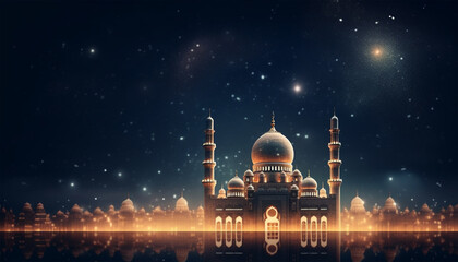 Wall Mural - 3D rendered Beautiful shining Islamic background with Islamic elements template - ai generative