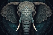 Art Illustration - Elephant Head In Zentangle Style. Mandala, Ethnic Design