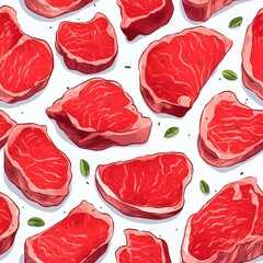 Raw meat bbq seamless pattern. Generate Ai