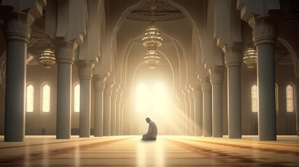 Illustration of a man sitting in a mosque - ai generative