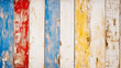 canvas print picture - Vintage-Holzbrettern in den Farben Weiß, Rot, Gelb und Blau. Generiert mit KI