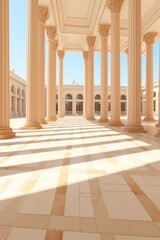 Wall Mural - A large courtyard with columns and a sun shining. Generative AI image.