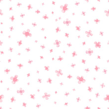 Watercolor Pattern With Pink Flowers. Seamless Hand-drawn Floral Texture.