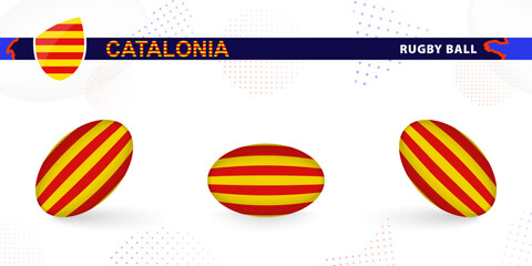 Wall Mural - Rugby ball set with the flag of Catalonia in various angles on abstract background.