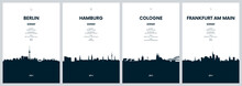 Travel Vector Set With City Skylines Berlin, Hamburg, Cologne, Frankfurt Am Main, Detailed City Skylines Minimalistic Graphic Artwork