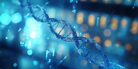 Leinwandbilder - A female scientist works on the background of DNA chains. genetic science. study of the human genome.