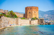 Kizil Kule or Red Tower of Alanya castle in Alanya city, Antalya Province on the southern coast of Turkey