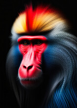 Animal Portrait Of A Wild Mandrill On A Dark Background Conceptual For Frame