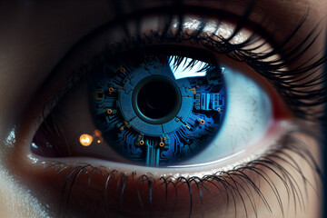 Sticker - futuristic eye technology blue digital iris.  