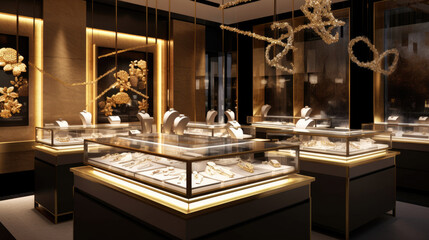 Wall Mural - A modern jewelry store. Showcasing the interior of a contemporary jewelry store