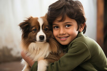 Indian Kid Playing With Pet Dog