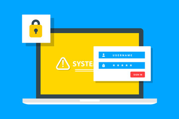 Poster - Login laptop with password in a flat design