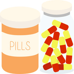 Vector illustration of medicine bottle and pills