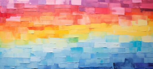 Poster - Closeup of abstract rough colorful multicolored organic rainbow colors art painting texture, with oil acrylic brushstroke, pallet knife paint on canvas wallpaper (Generative Ai)