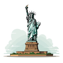 Statue Of Liberty. Statue Of Liberty Hand-drawn Comic Illustration. Vector Doodle Style Cartoon Illustration