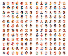 Portrait Avatar Of Teens, Kids, Men And Women And Children, Middle Age People Set Of User Faces. Profile Userpics Flat Cartoon Vector Illustration. Faces Of Unknown Or Anonymous Person, Collection