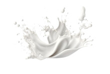 White Milk Wave Splash With Splatters And Drops On White Background. Generative AI.