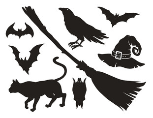 Poster - Halloween silhouettes set stickers monochrome