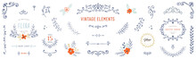 Ornate Handdrawn Elements, Frames, Labels, Scroll And Logos, Branches, Leaves And Floral Motifs. For Branding, Packaging And Stickers For Handmade Goods, Visual Identity, Business And Greeting Cards.