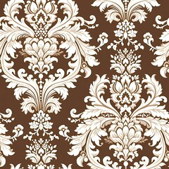 Brown and Gold luxury vintage seamless floral damask pattern.