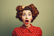 Surprised Woman With A Pin-up Hair Style. AI Generated