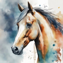 Watercolor Paint Of Chinese Zodiac - Horse With Generative AI.