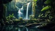 Breathtaking Tegenungan Waterfall at Bali's Majestic Eden - Tropical Jungle, Palms, and Magic in the Evening Light: Generative AI