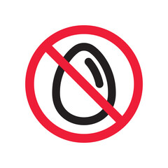 Forbidden egg vector icon. Warning, caution, attention, restriction, label, ban, danger. No eggs flat sign design pictogram symbol. No egg icon