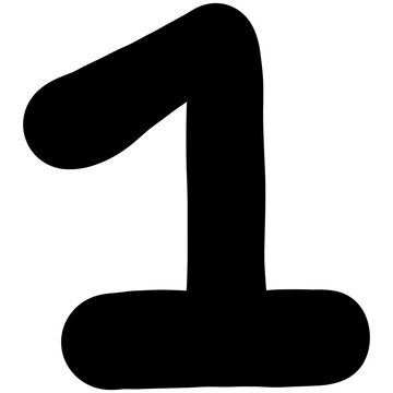 Black number 1 isolated on transparent background 