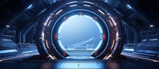 Poster - Abstract style on a blue background. display in futuristic cyberpunk style...