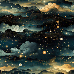 Wall Mural - Butiful vintage night sky with stars elements style AI Generative
