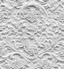 Wall Mural - Patterns on the ceiling gypsum sheets of white flowers, plaster background - floral pattern, seamless pattern. SEAMLESS PATTERN. SEAMLESS WALLPAPER.